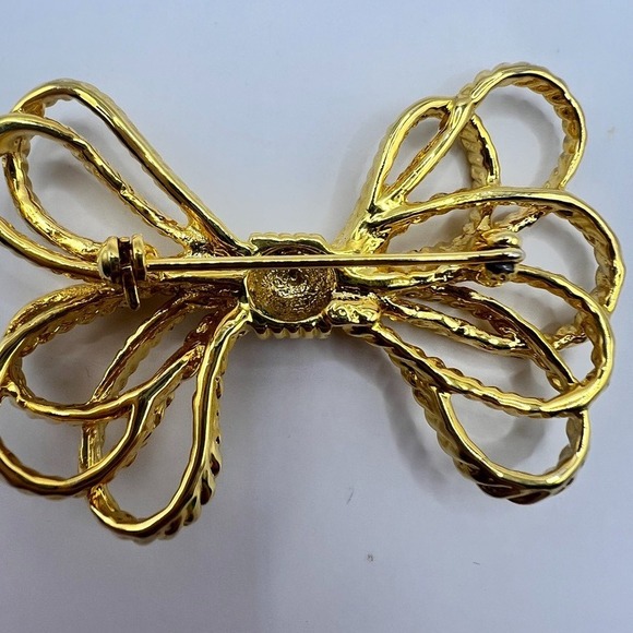Coquette Gold Bow Brooch – Vintage Rope Twist Style - Picture 5 of 7
